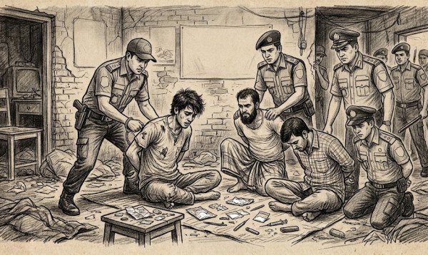 নরসিংদীতে মাদক সেবনকালে পুলিশসহ আটক ৪