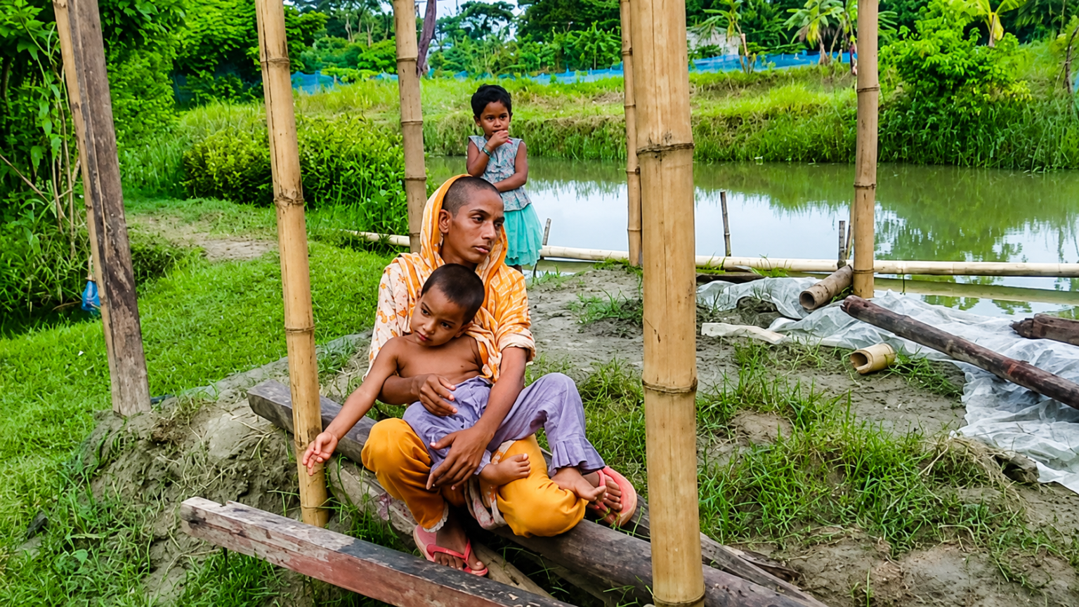 মাত্র ৫০০ টাকার ঘরভাড়া দিতে চুল বিক্রি; দুই সন্তান নিয়ে রেললাইনের পাশে রেহানা