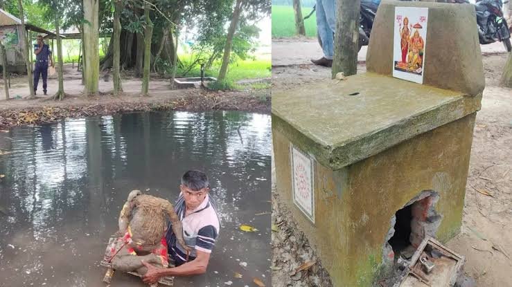 বগুড়ায় কালীমন্দিরে ভাঙচুর-চুরি, ডোবায় মিলল মূর্তি